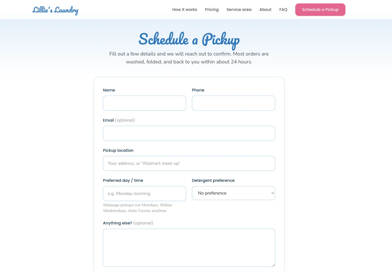 Pickup Scheduling Form